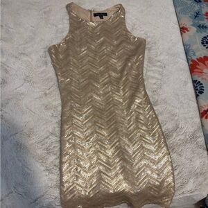 Honey Punch Gold Chevron Mini Dress